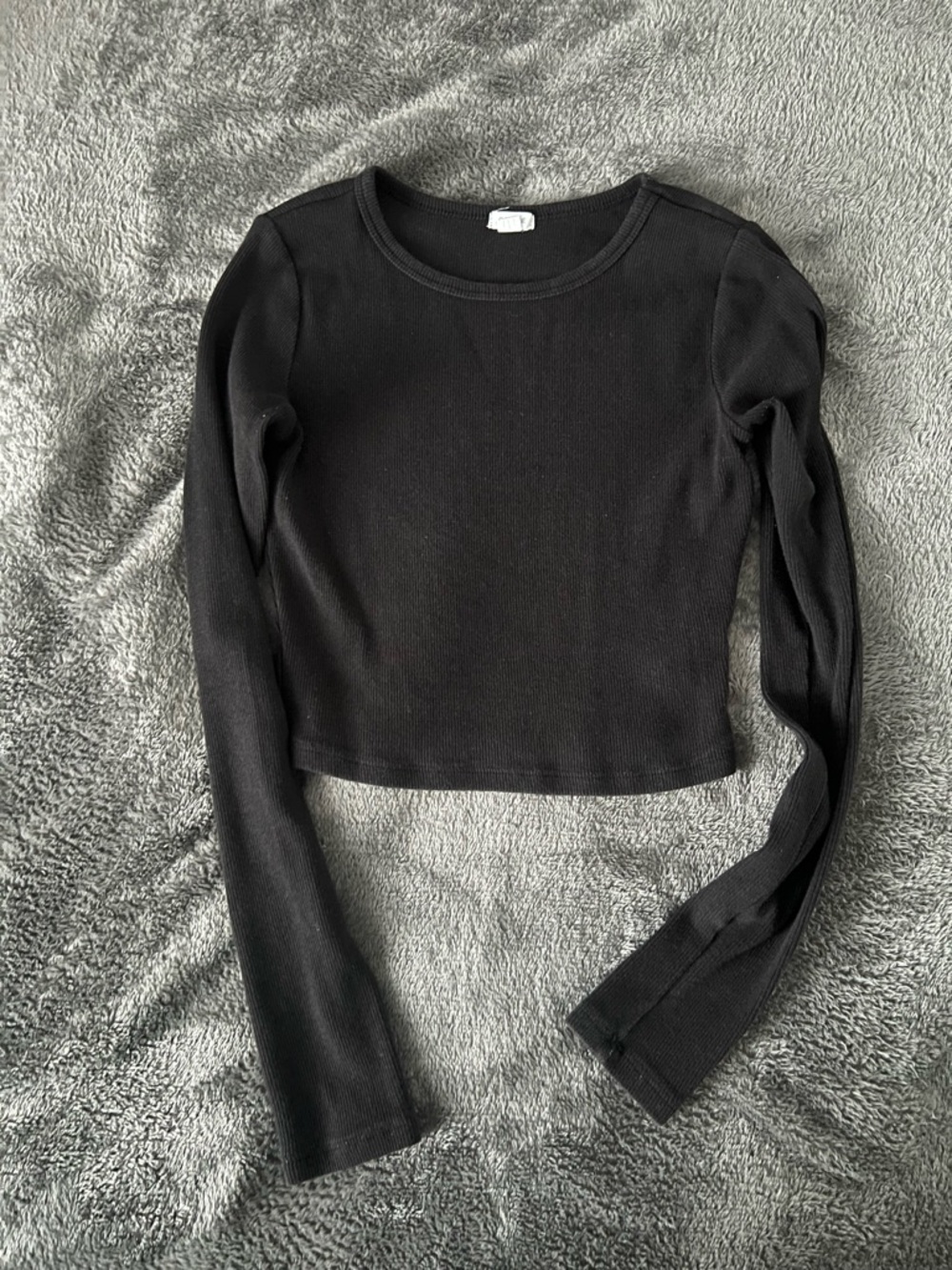 Garage Black Ribbed Long-Sleeve Crewneck Top